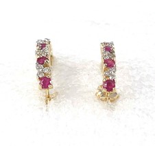 Ruby &amp; Diamond Earrings Solid 14 k Yellow Gold 2.3 g - £391.68 GBP