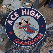 Vintage 1964 Ace High Gasoline &#39;&#39;Underdog&#39;&#39; Porcelain Gas &amp; Oil Pump Sign - £98.36 GBP