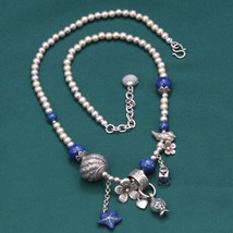 Vintage Sterling Silver Beaded Adjustable Flower Necklace With Lapis Lazuli  - £118.30 GBP