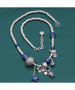 Vintage Sterling Silver Beaded Adjustable Flower Necklace With Lapis Laz... - £117.87 GBP