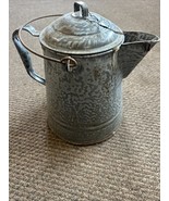 Vtg Granite Enamelware Kettle Gray Speckle Cowboy Coffee Pot Planter Por... - $24.00