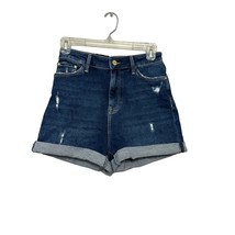 Mavi Womens Ella Jean Shorts Blue Stretch Pockets Cuffed High Rise Dark ... - £15.25 GBP