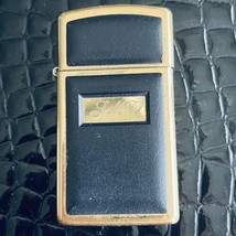 RARE VINTAGE ZIPPO SLIM MATTE BLACK WITH GOLD TONE BRASS INITIALED LIGHTER - $27.90