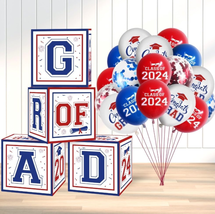 2024 Graduation Decorations,Congrats Grad Balloon Boxes Set Red and Blue Class o - £23.06 GBP