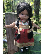 Rare Mexico Vtg 8&quot; Composition? Doll Black Hair Braids Handcrafted Dress... - £31.14 GBP