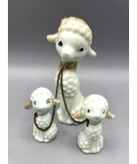 Vtg Ceramic Poodle Dog Figurines Chain Leash Mom &amp; 2 Puppies - $8.70
