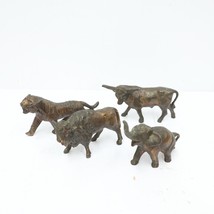 Vtg Bronze Mini Figures Set of Four Marked Japan Bull Bison Tiger Elephant - £46.98 GBP