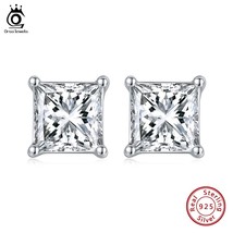 Genuine Moissanite Earrings DE Color Brilliant Princess Cut Stud Earring for Wom - £58.43 GBP