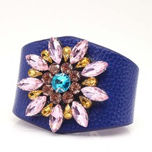 D&amp;D European Fashion Punk Wide Crystal flowers Leather Bracelets &amp; Bangles for W - £9.79 GBP