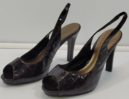 I) Fioni Checkered Dark Brown Faux Leather Open Toe High Heel Women&#39;s Shoes 8 - £9.51 GBP