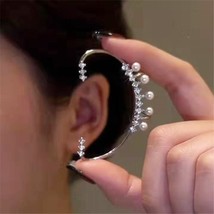 Fashion Shiny Zircon Pearl Ear Clip Ear Cuff For Women Silver Color Metal No Pie - £10.08 GBP