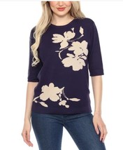 Wrapper Womens Sweater Navy Blue Tan Floral Elbow Sleeve Soft Heavyweight - $39.99