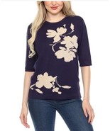 Wrapper Womens Sweater Navy Blue Tan Floral Elbow Sleeve Soft Heavyweight - $56.12 CAD