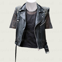 New Handmade Men&#39;s Black Silver Studded Punk Real Cowhide Biker Leather Vest-404 - £207.82 GBP