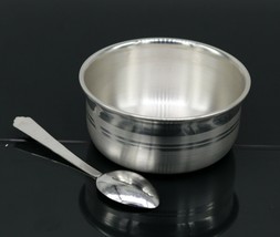 999solid sterling silver bowl &amp; spoon stay baby/kids healthy, silver vessel sv76 - £196.01 GBP