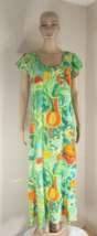 Jams World  Green Lily Vase Print Hawaiian Floral Maxi Dress Wms Medium Vintage - £54.51 GBP