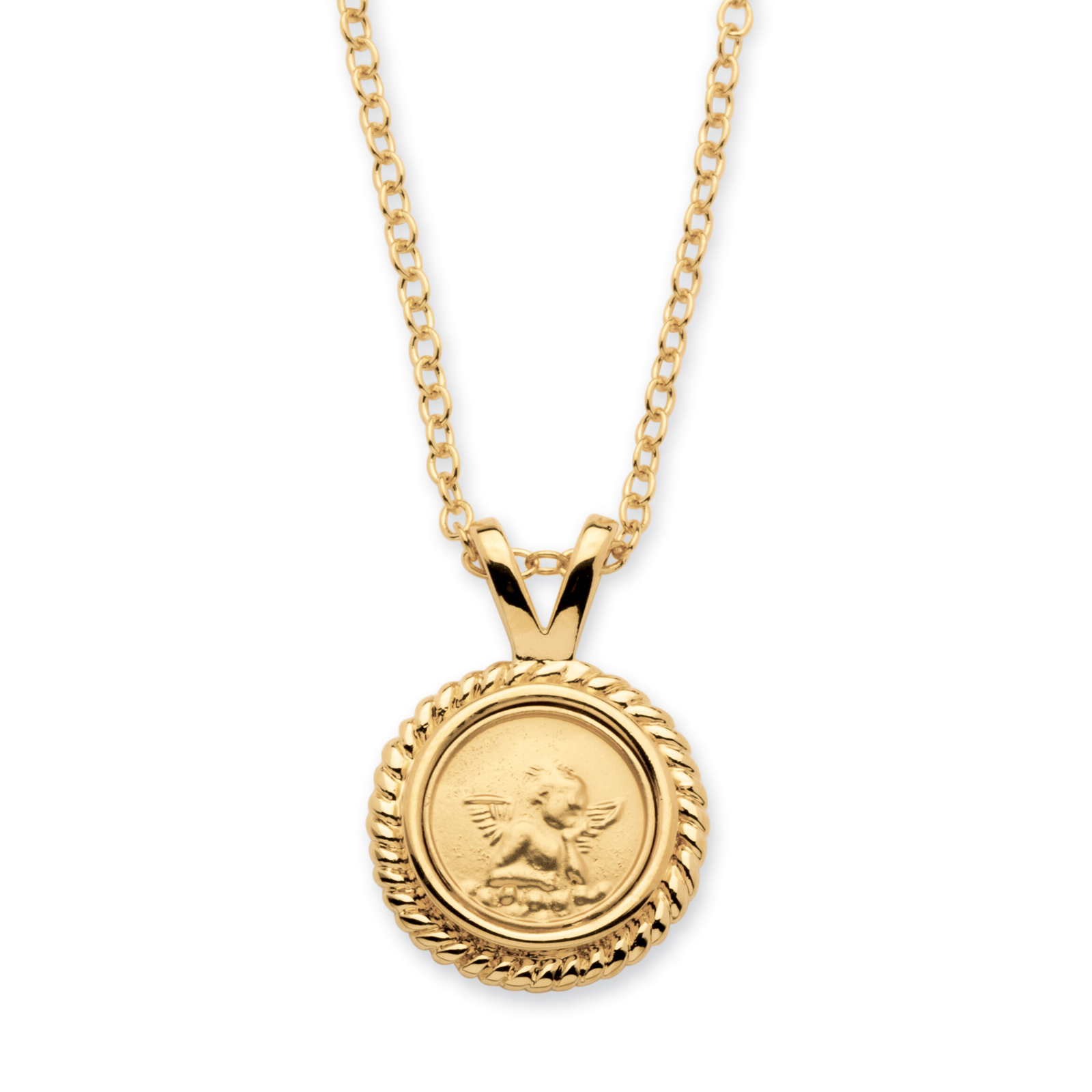 PalmBeach Jewelry Guardian Angel Charm Necklace in Yellow Gold-Plated 18" - $34.47