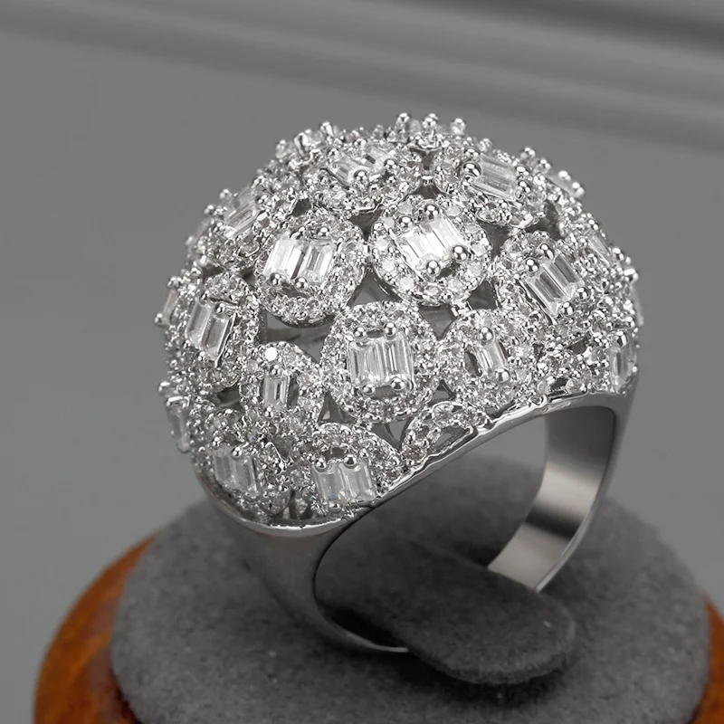 Luxury Women Finger Ring Colorful Rhinestone Cubic Zirconia Romantic Bridal Ring - £41.01 GBP