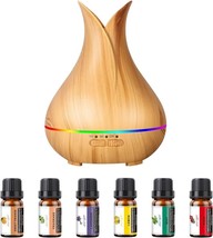 Aromatherapy Diffuser with Essential Oils Included, 150ml Small Cute (Wood) - £13.79 GBP
