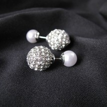 white, Double ball stud earrings, Silver earrings, bridal jewelry, Silver stud e - £18.34 GBP