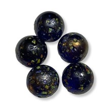 Vintage Blue Cobalt Confetti Speckled Glass Marbles Lot Of 5 - £19.05 GBP