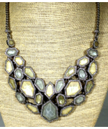 Vintage ISABEL &amp; CHLOE Silver Color &amp; Faceted Quartz 16&quot; Bib Necklace si... - £17.19 GBP