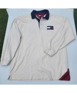 Tommy Hilfiger Sweater Men&#39;s Large Long Sleeve Shirt White Box Flag Logo... - $23.09