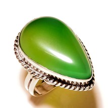 Green Onyx Pear Gemstone 925 Silver Overlay Handmade Statement Ring US-8.75 - £7.81 GBP