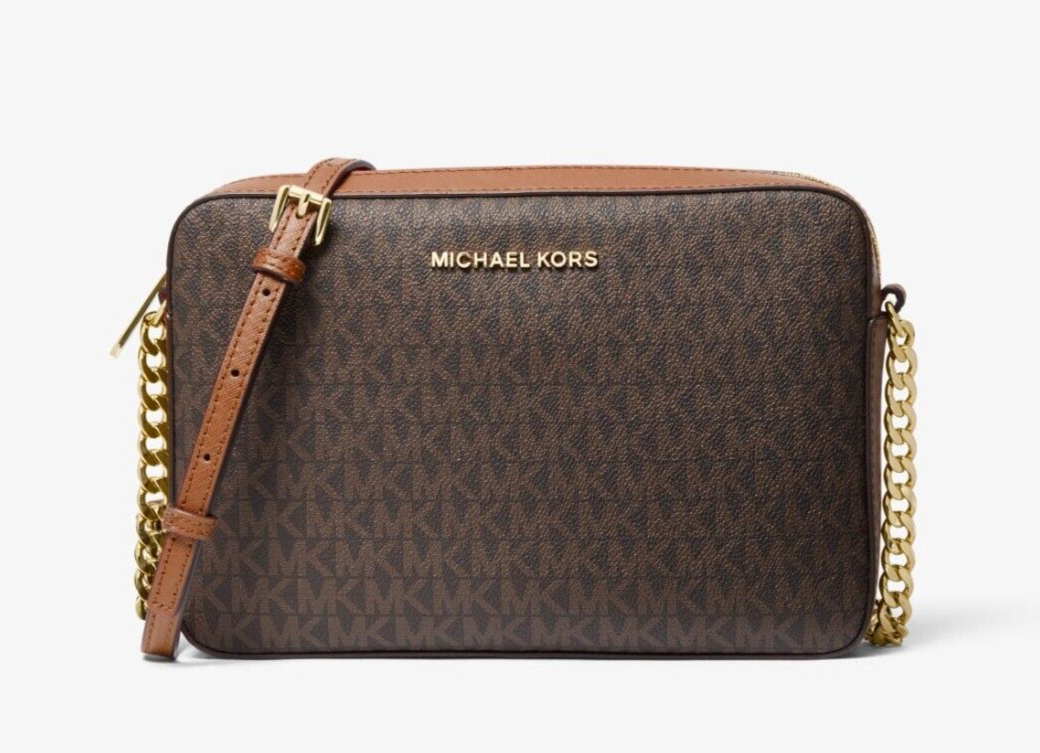 New Michael Kors Jet Set Large Logo Crossbody Bag Brown - $65.01