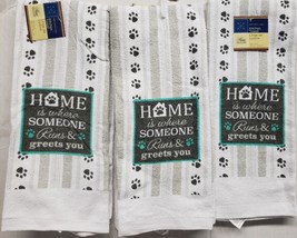 Set of 3 Same Kitchen Towels(15&quot;x25&quot;) HOME IS WHERE SOMEONE RUNS &amp; GREET... - $14.84