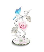 Glass Baron Hummingbird and Pink Rose on Vine Handcrafted Glass Figurine - £48.25 GBP