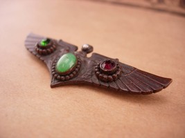 Vintage Deco Winged Brooch jeweled  Egyptian revival Grand tour with VULTURES Su - £175.45 GBP