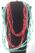 Set of 2 VTG Avenue Blue Red Seed Beaded Multiple Strands Statement Necklaces - £8.88 GBP