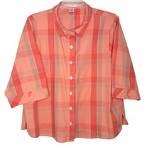 Rebecca Malone Womens Size 3X Blouse Button Front 3/4 Sleeve V-Neck Plaid - $13.97