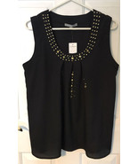 Black Sleeveless Top Pullover Gold Studded Scoop Neck NY Collection Sz L... - £15.57 GBP
