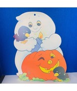 Halloween Decoration vtg wall sign 1960s anthropomorphic Ghost Pumpkin c... - £38.72 GBP