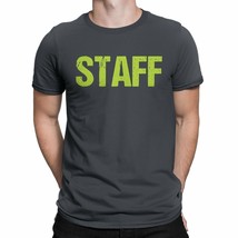 Staff Charcoal Tee Neon Screen Printed Front Back Event T-Shirt - £10.22 GBP+