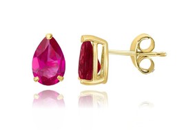 1.00 Ct Pear Cut Pink Sapphire Women&#39;s Stud Earrings 14k Yellow Gold Finish - £72.97 GBP