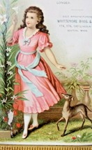 Victorian Trade Card CUTE GIRL &amp; WHIPPET DOG Bon-Ton Polish BOSTON MA Wh... - £10.77 GBP