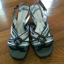 Etienne Aigner Silver and Gray Wedge Sandals - Size 9 - £15.66 GBP