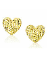 14K Gold Puffed Heart Diamond Cut Stud pierced Earrings, hearts 1 pair, ... - €156,55 EUR
