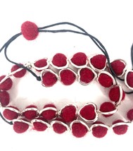 Deep red felt ball necklace, heart shaped felt necklace, silver coated metal fra - £51.97 GBP