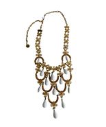 Vintage Gold Tone Filigree Bib Necklace White Teardrop Dangles Statement... - $34.20
