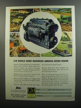 1944 GM General Motors Diesel Engines Ad - serve wherever America needs - $18.49