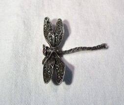 Vintage Sterling Silver Marcasite Dragonfly Brooch Pin K1533 - £54.81 GBP