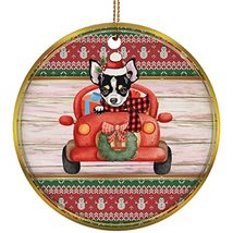 hdhshop24 Funny Puppy Chihuahua Dog Ride Car Ornament Gift Pine Tree Decor Hangi - £15.86 GBP