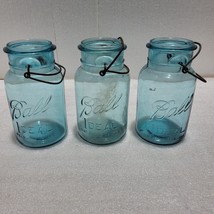 3 ~ Ball Ideal Mason Quart Jar Aqua Blue Glass Wire Bale “NO LIDS” - £9.98 GBP