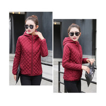 Womens Quilted Puffer Jacket   Diamond Pattern Sherpa Lining Hooded Burgundy - £28.46 GBP