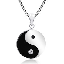 Duality of Yin and Yang Cubic Zirconia and .925 Silver Pendant Necklace - £23.48 GBP