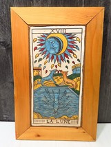 Vintage Hand Made La Lune Tarot Card Art Pottery Clay Tile Framed Signed Large - £109.50 GBP